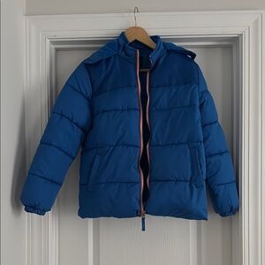 Vibrant Blue Quilted Puffer Coat with High Collar